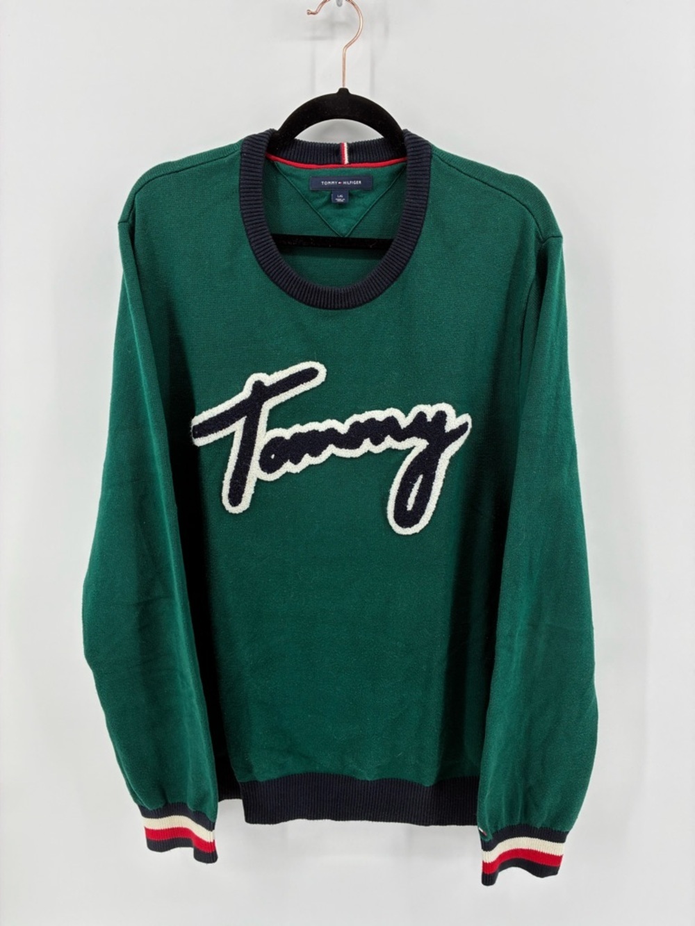 Tommy Hilfiger Green Script Logo Crewneck Sweater